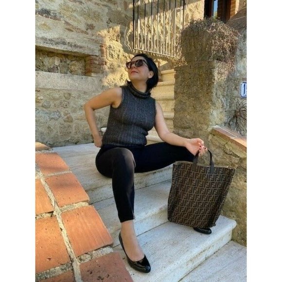 Trussardi Jeans Sleeveless Turtleneck Metallic Dar - Picture 2 of 11